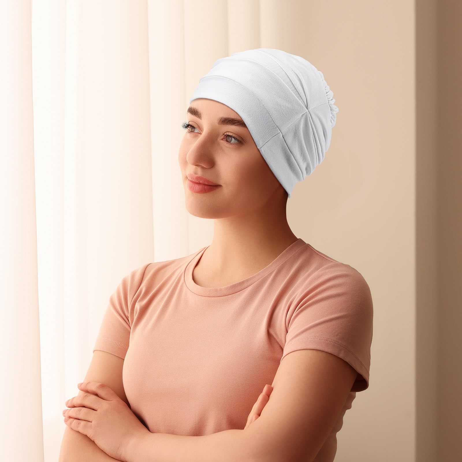 JenPen 4 gorros de dormir con forro de satén para mujer, gorro de seda suave, turbante para quimioterapia, cubiertas para la cabeza, envolturas para el cabello para pacientes con cáncer y pérdida de
