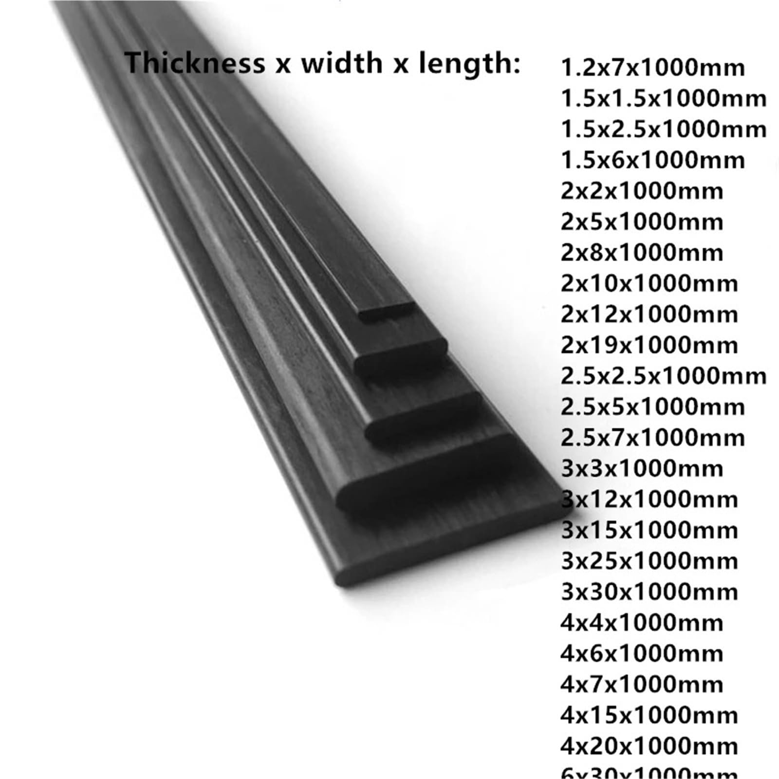 Kohlefaserplatte 2 Stück Carbonfaser-Stab, Carbon-Streifen, Verstärkungsblech, Carbon-Stab, Länge 1000 mm(4x20x1000mm)
