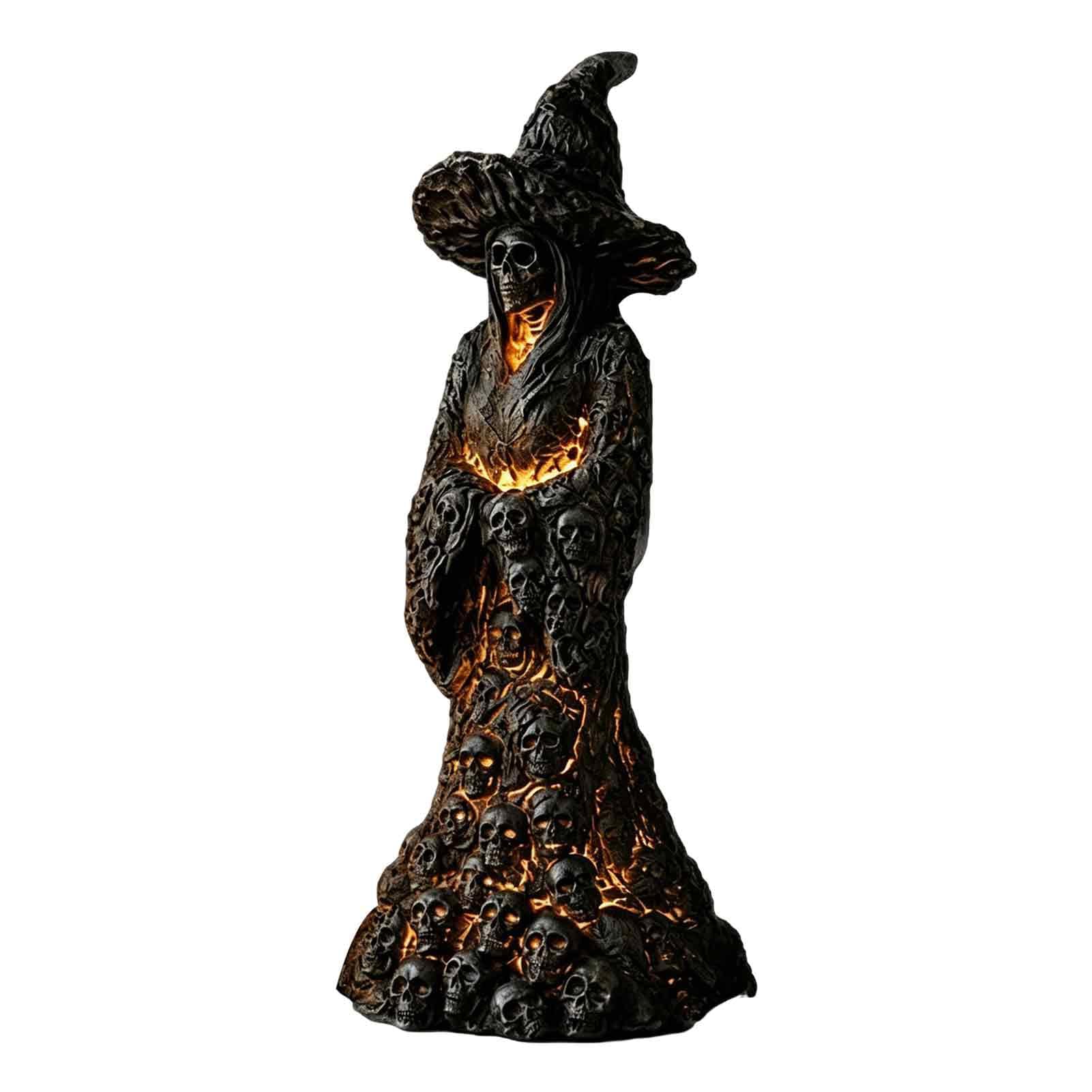 RetroNest Skeleton Witch Figurine, Gothic Resin Statue For Halloween Decor