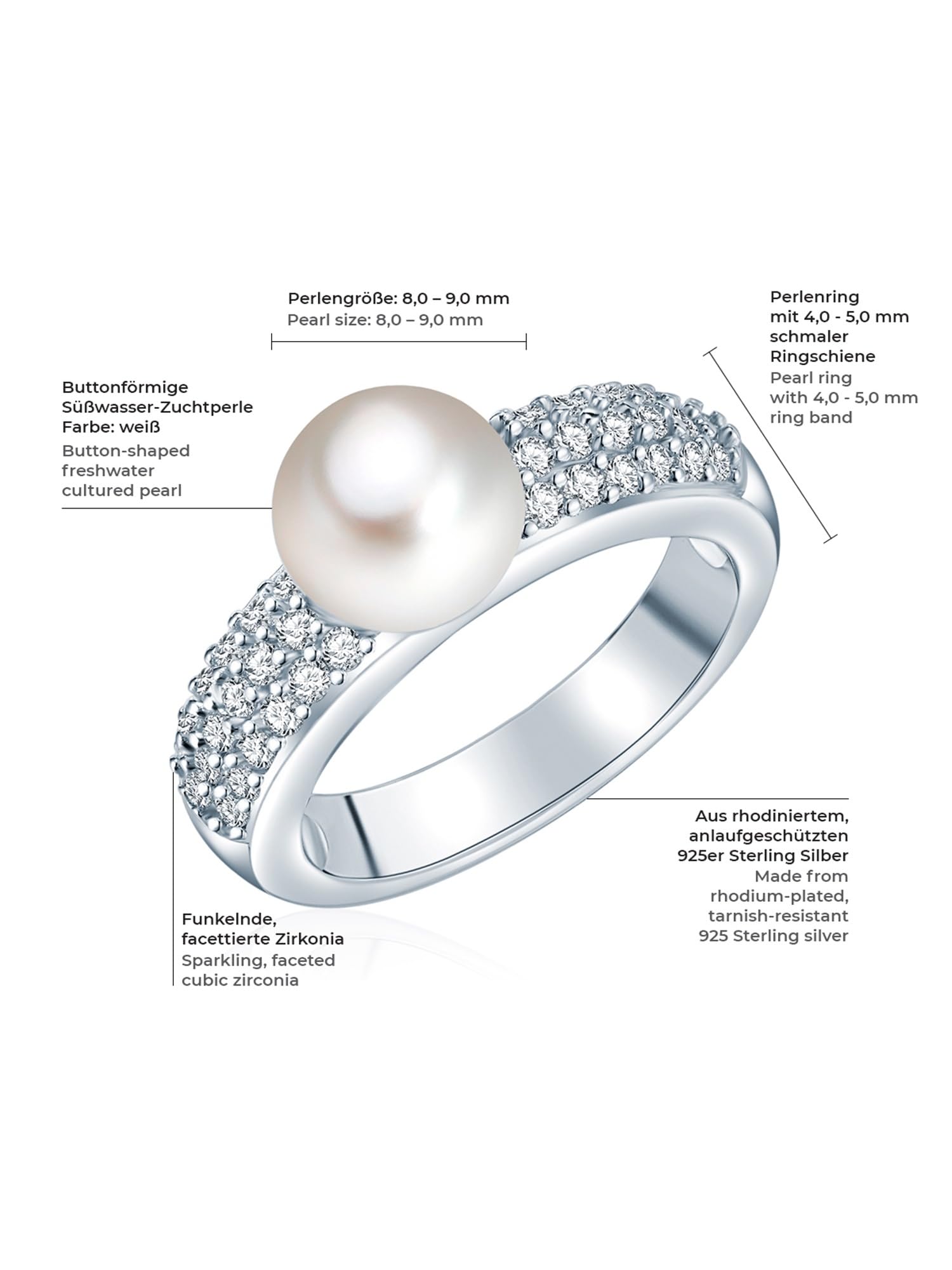 Valero Pearls Anello di perle da Donna in Argento Sterling