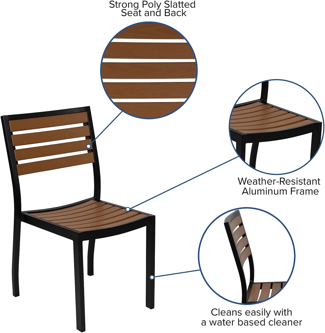 Flash Furniture 5 Piece Patio Table Set - Synthetic Teak Poly Slats - 30" x 48" Steel Framed Table with 4 Faux Teak Chairs