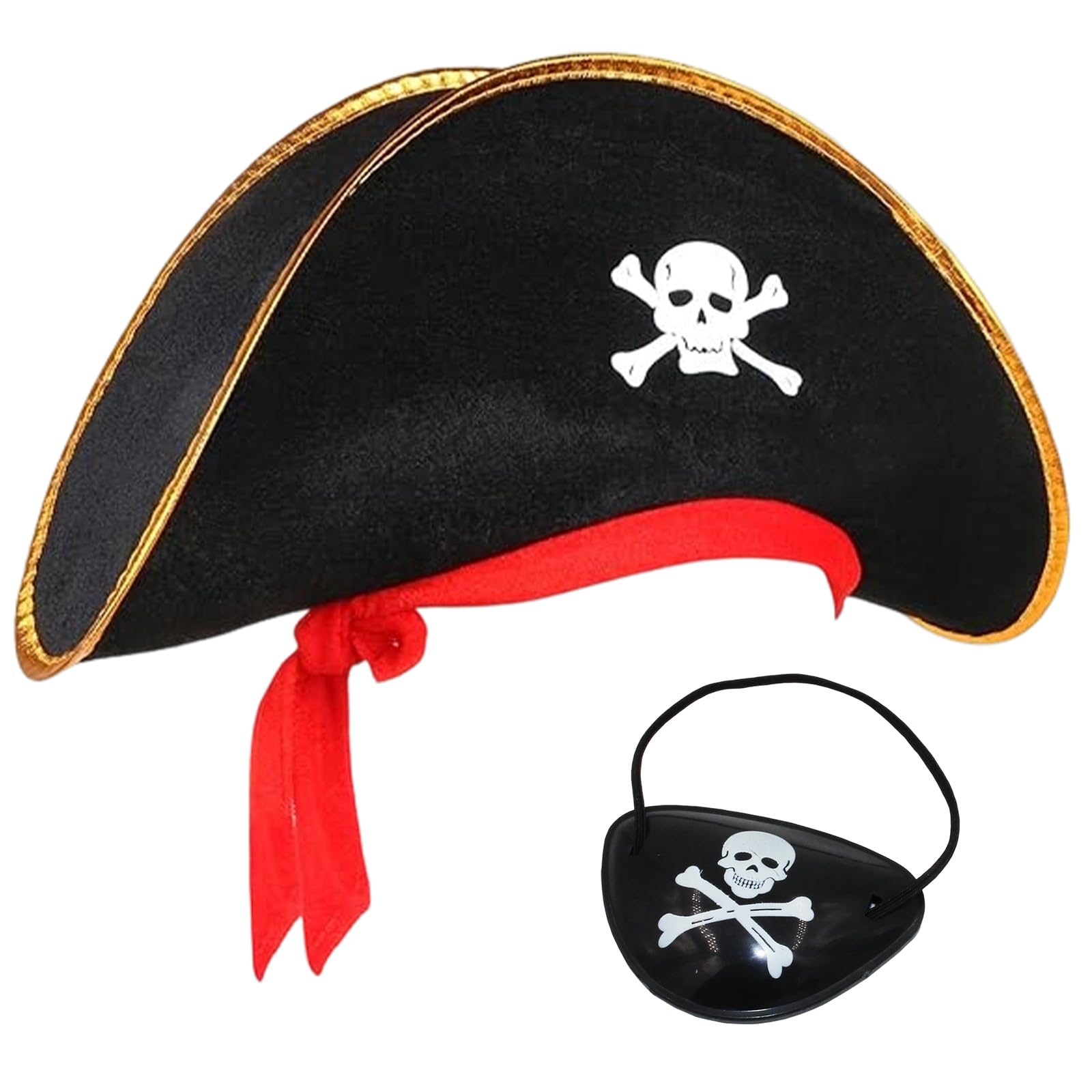 TXUJZP Pirate Hat, Eye Patch Set, Captain Dress Up Costume Accessories for Adults, Role Play, Halloween, Caribbean Theme Party Supplies, Black