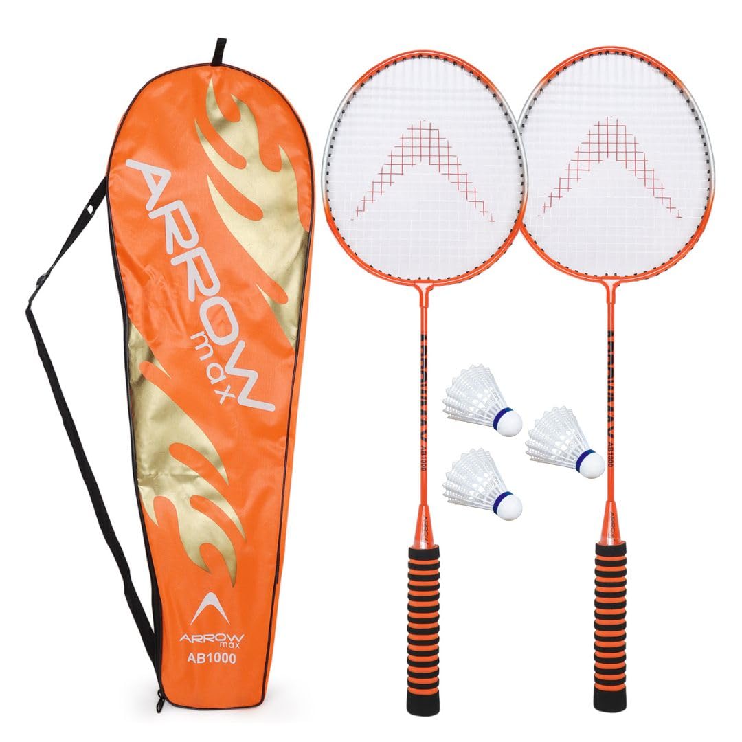 Alloy Steel Youth Light Weight Shuttle Badminton Racket Set of 2 Pieces Pair with 3 Piece Nylon Shuttles for All Age Group, Full Zipper Cover, Ideal for Junior Adults and Youth AB-1000 (Orange) (B0CNWD3G4M) Amazon Price History, Amazon Price Tracker