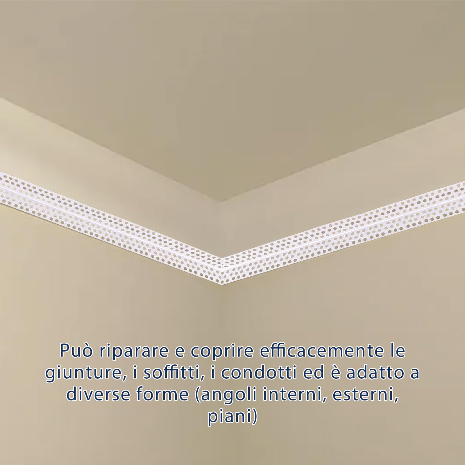 Nastro per cuciture generico 40 m x 5 cm in cartongesso in PVC autoadesivo per angoli interni ed esterni, rinforza e protegge le giunzioni, ripara le pareti