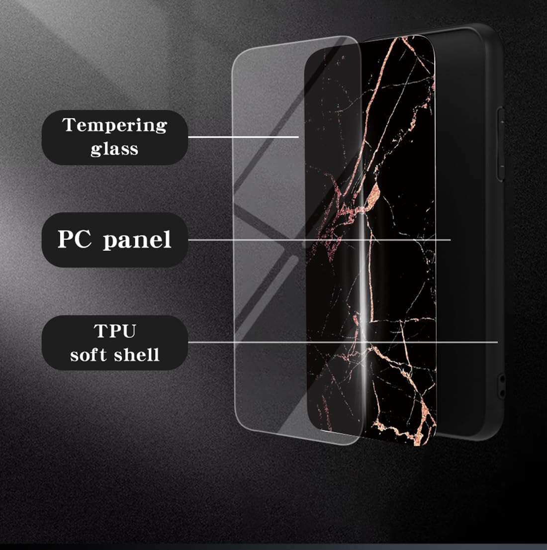 Custodia TIANYUE Per Xiaomi 11T Pro | Cover In Vetro Temperato Effetto Marmo Rosso Con Bordo In TPU | Sottile E Antiurto - 4
