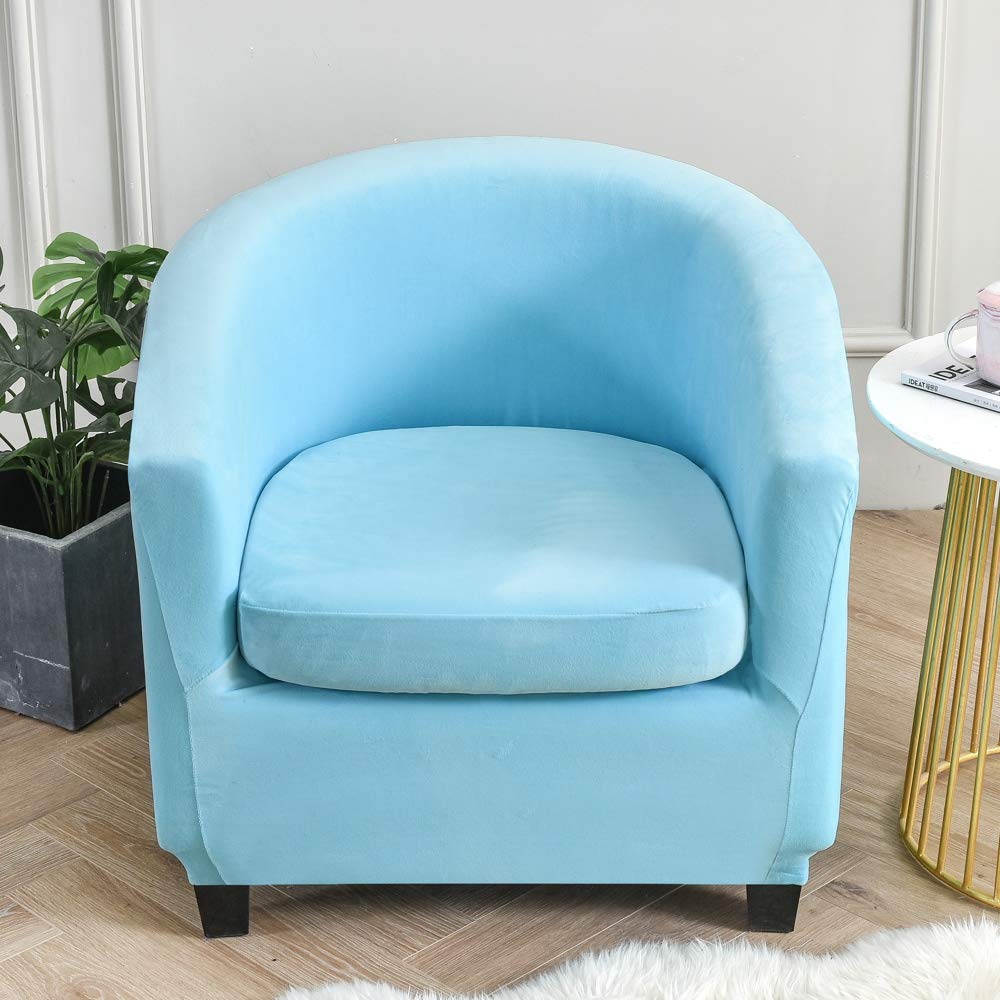 Highdi Light Blue Velvet Tub Chair Cover + Cushion Cover For Armchair, Slipcovers Stretch Universal Tub Chair Dust Proof Removable Washable Furniture Protector Covers For Living Room Club (Light Blue)