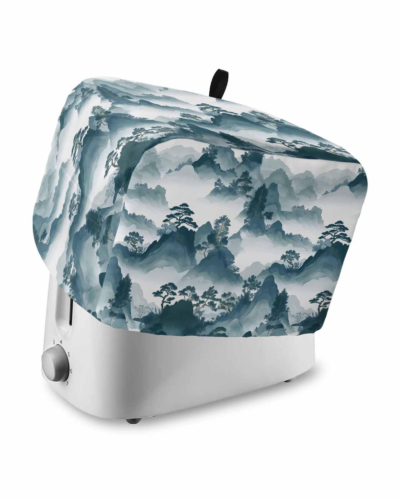 Teal Mountain Forest Toaster Cover 4 Slice, Retro Garden Nature Landscape Dustproof Bread Machine Oven Cover with Storage Pockets, Fits Most Kitchen Toasters Protector