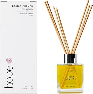 Doctor Aromas Premium Reed Diffuser Glass Jar Set – Elegant Scent for Home, Room or Bathroom and Fresh Air Scent Lime & Ginger – Long Lasting Home Fragrance Over 90 Days (Pack of 1, Hope)