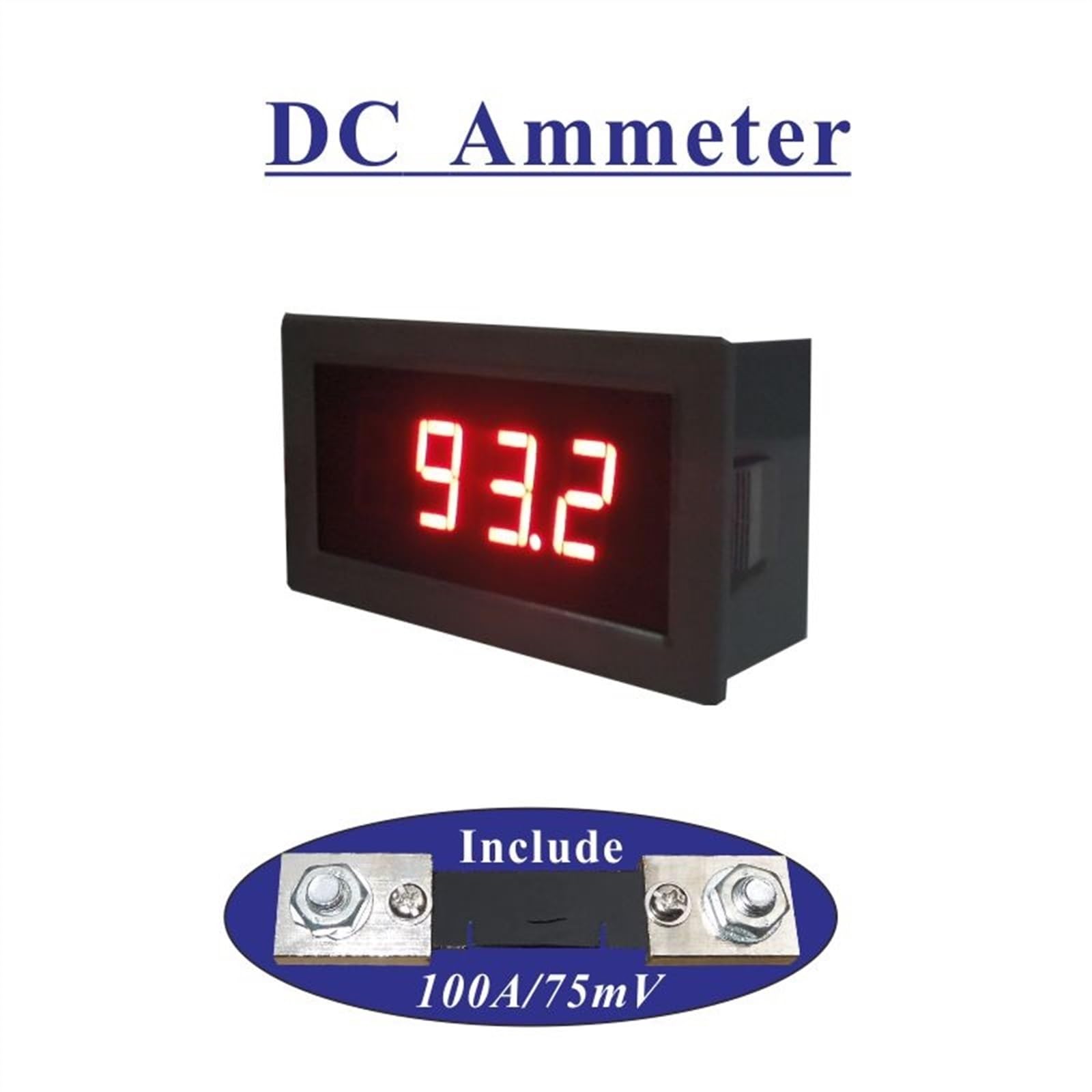 DC100A ampèremètre LED ampèremètre numérique testeur de courant ampèremètre jauge avec Shunt 100A 75mV 3 1/2 LED affichage rouge bleu(Blue)
