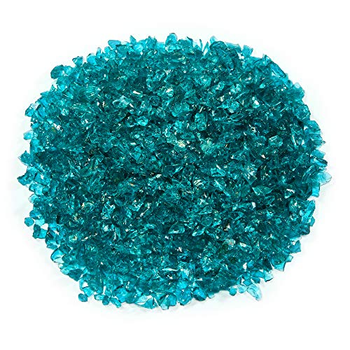Twinkling High Luster Fire Glass Gravel Stone Glitter,Broken Glass,Fire Gems Chips,Crushed Glass For Fire Pit Crafts Resin Art Aquarium Garden Decoration,3-6Mm,1-Pound Jar (Turquoise) #TOP4