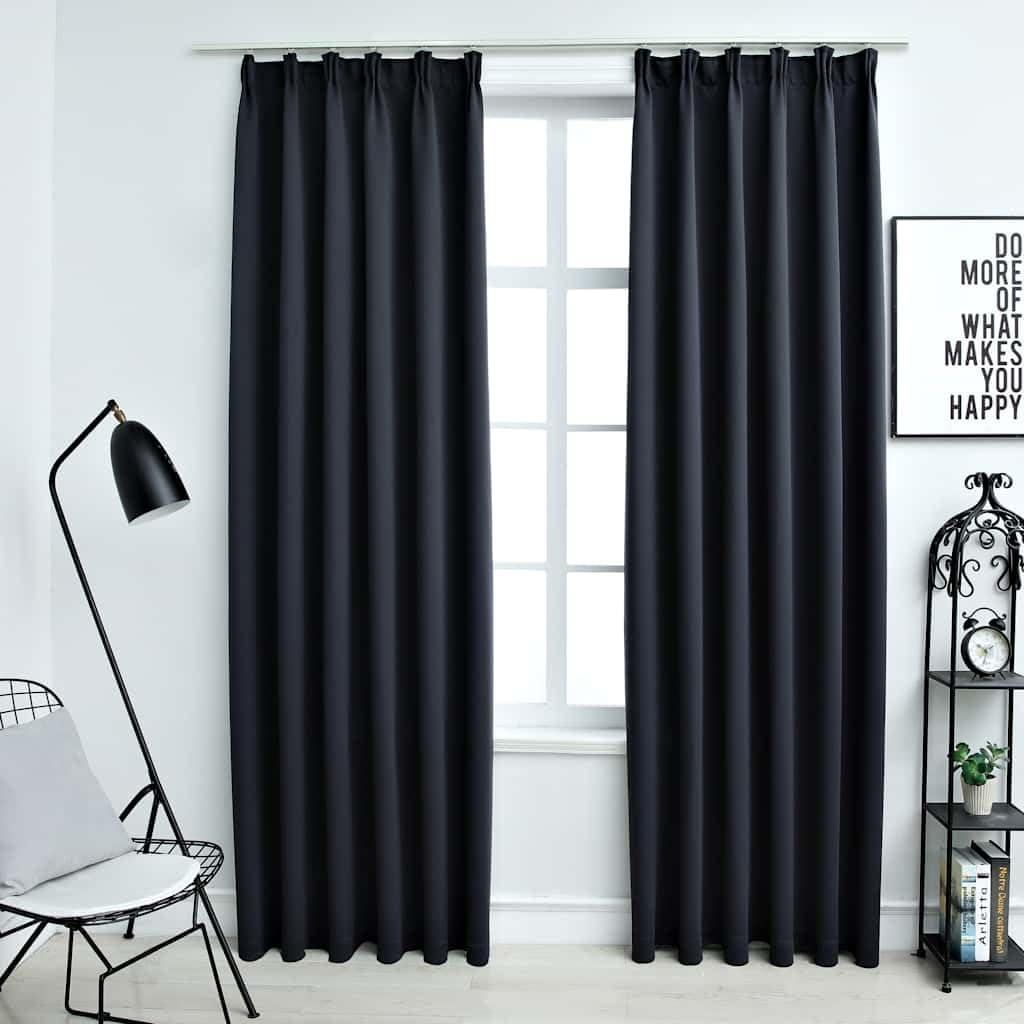 Cortinas opacas con ganchos, 2 unidades, color antracita, 140 x 245 cm, poliéster, protección de privacidad, para salón, dormitorio, habitación infantil, con cortina y decoración para