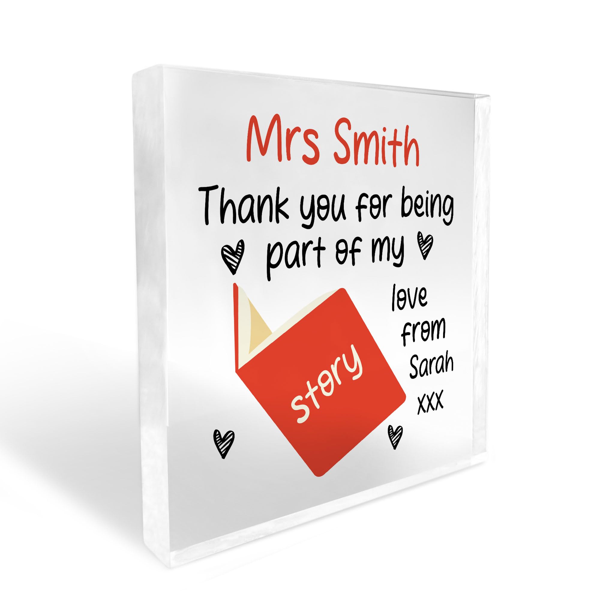 Red Ocean Personalised Best Teacher Gifts Thank You For Being Part Of My Story Plaque Freestanding Block Teaching Gift