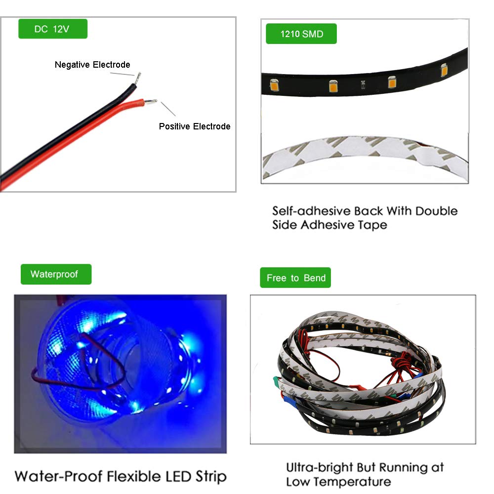 YSY 4-Pack 60cm Red LED Strip Lights - 12V, Waterproof, 30 SMD 1210 LEDs For Car Underglow & Decoration