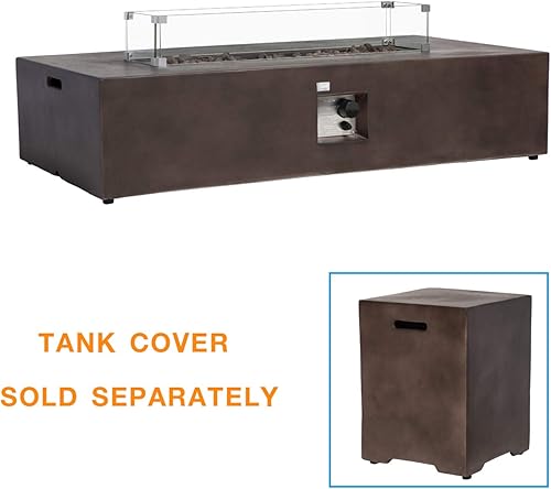 Miniatura 4 de COSIEST mesa rectangular con fogata a propano para exteriores, de 56 x 28pulgadas, acabado de bronce compacto similar al hormigón, 50,000unidades