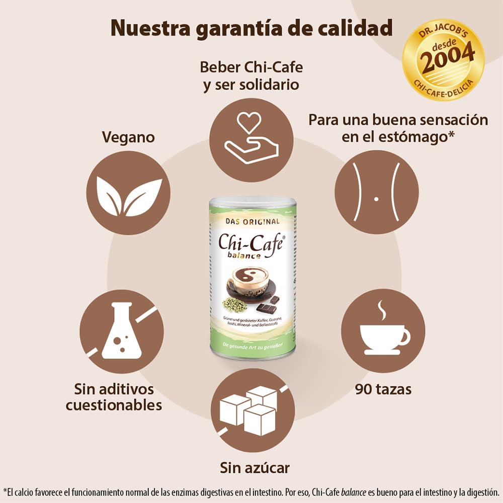 Chi-Cafe Balance Café Verde Lata 450 g I Disfruta un Café Soluble Saludable¹ Rico en Fibra Calcio y Magnesio I Bueno para la Digestión¹ Energía² y Sistema Nervioso³ I Vegano Sin Aditivos