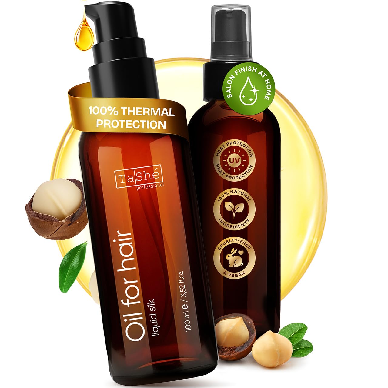 Thermal Protection Hair Oil "LIQUID SILK" | 450 °F / 230 °C Heat Shield | Non-Greasy Smooth & Silky Finish | Nourishes Dry & Colored Hair | Sulfate-Free | 100 ml.
