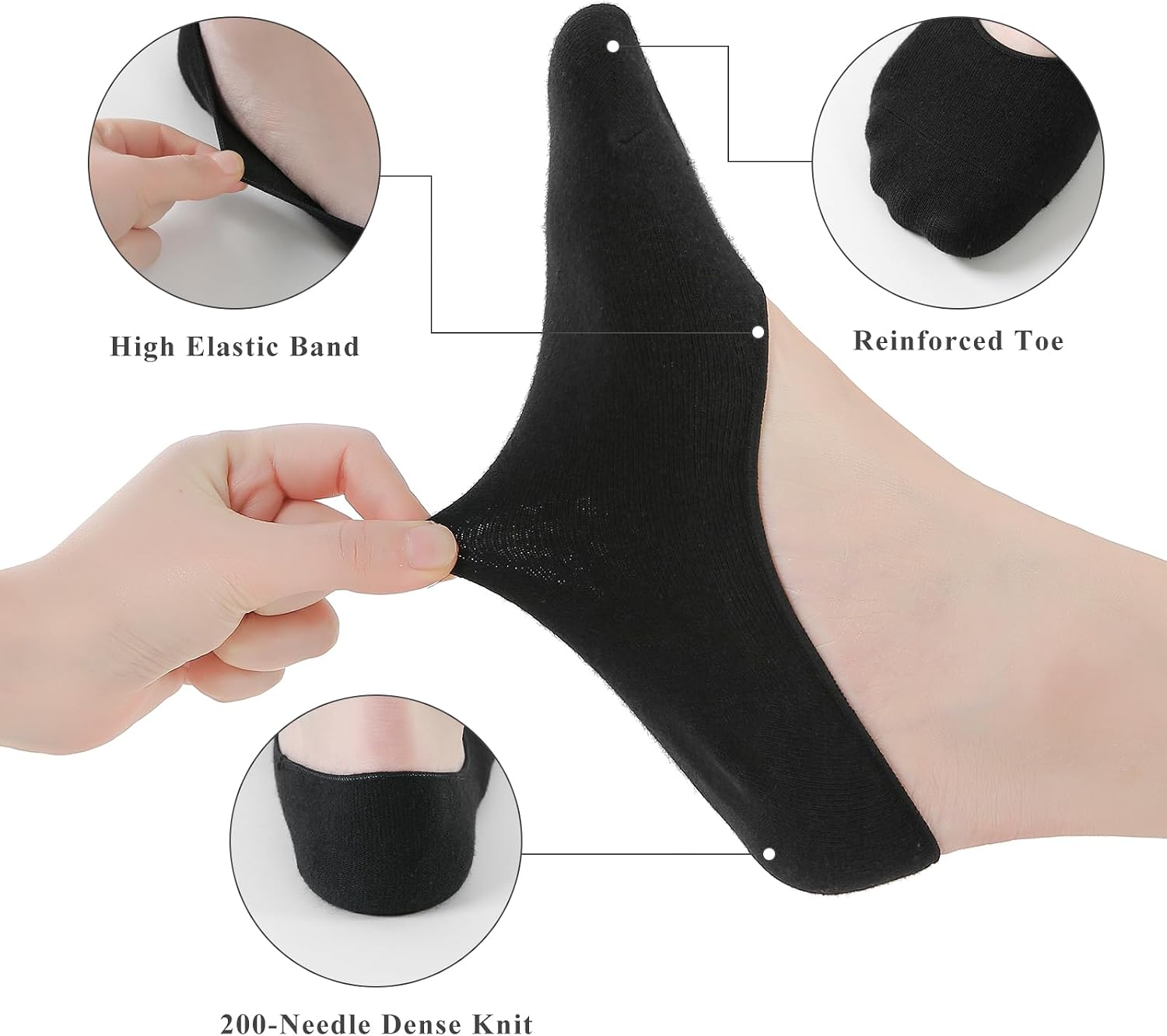JAKIDAR No Show Socks Women Low Cut Cotton Non Slip Invisible Hidden Thin Socks for Flats, Boat Liner - Pack of 6