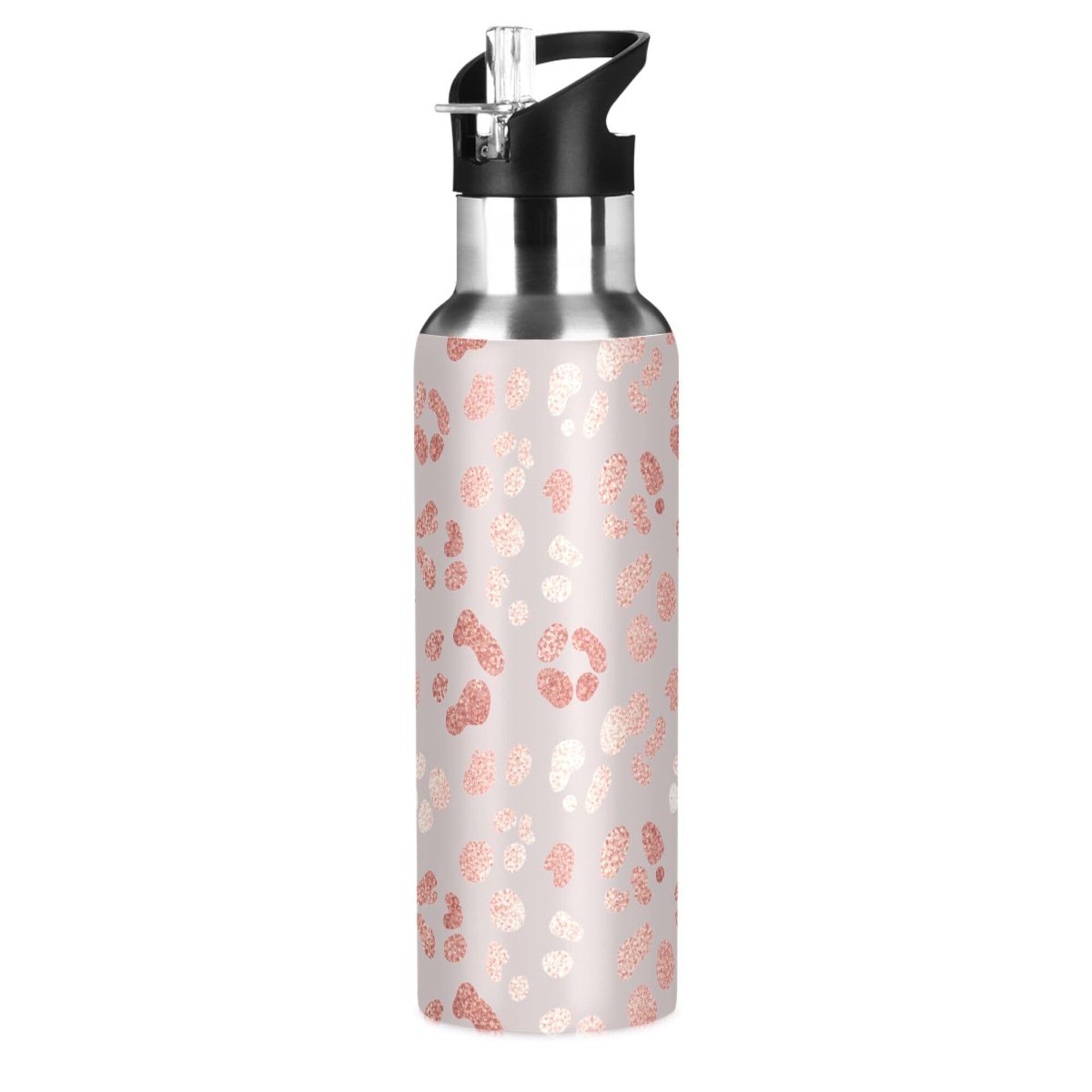 MNSRUU Insulated Water Bottle with Straw, Leopard Stainless Steel Flasks for Sports Cycling Hiking School