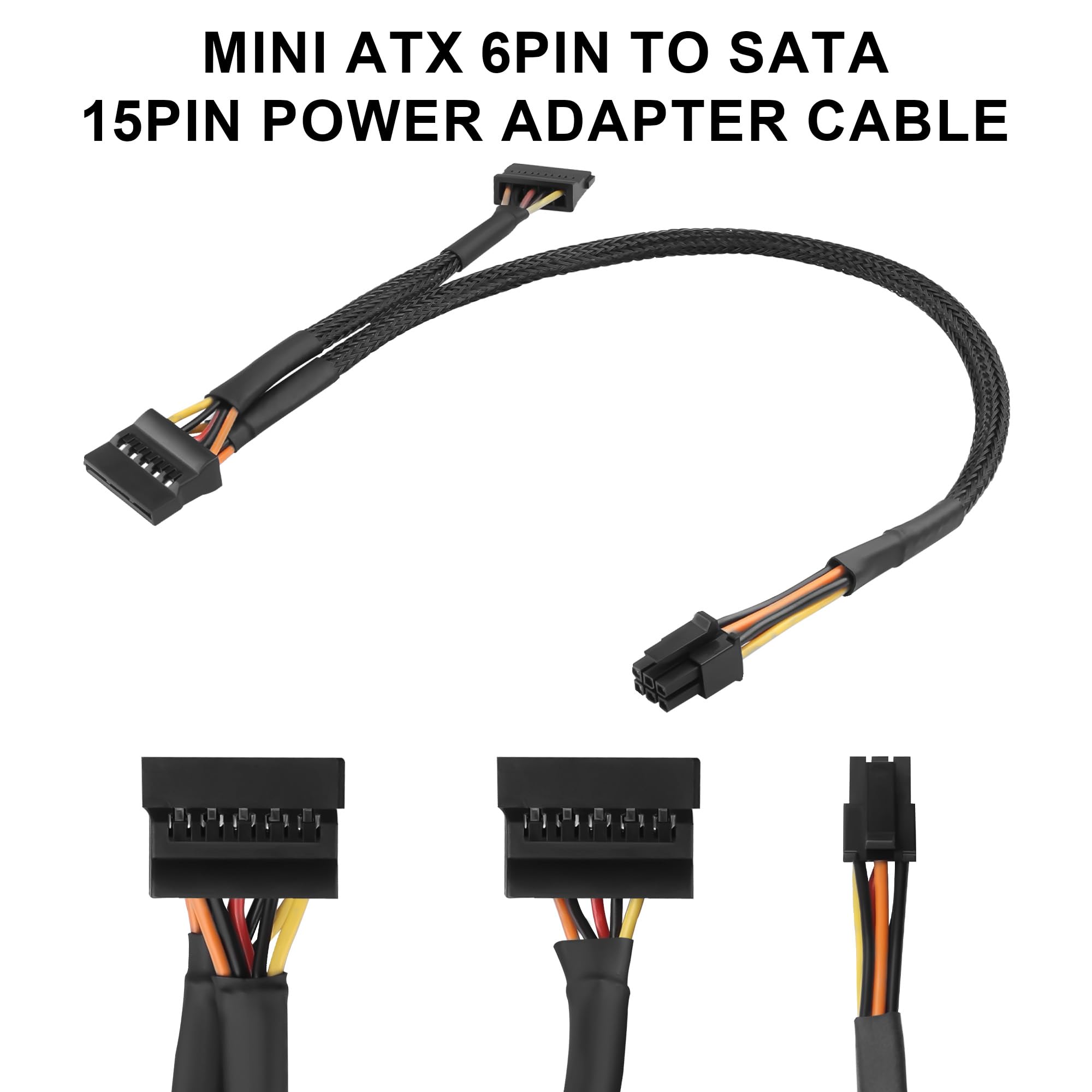 Mini ATX 6-pinowy kabel zasilacza SATA, kompatybilny z CT1250/ECT1205/ECT1250/QCT1250/QCS1250, do SATA HDD/SSD/napędu optycznego, rozszerzenie mocy 45 cm + 15 cm
