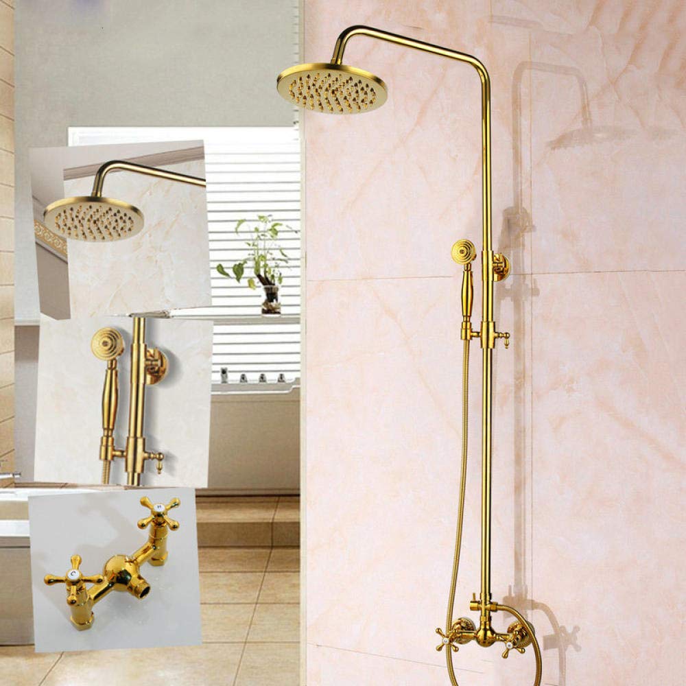 Mitigeur baignoire doré avec ensemble douche à main en céramique rétro - 6