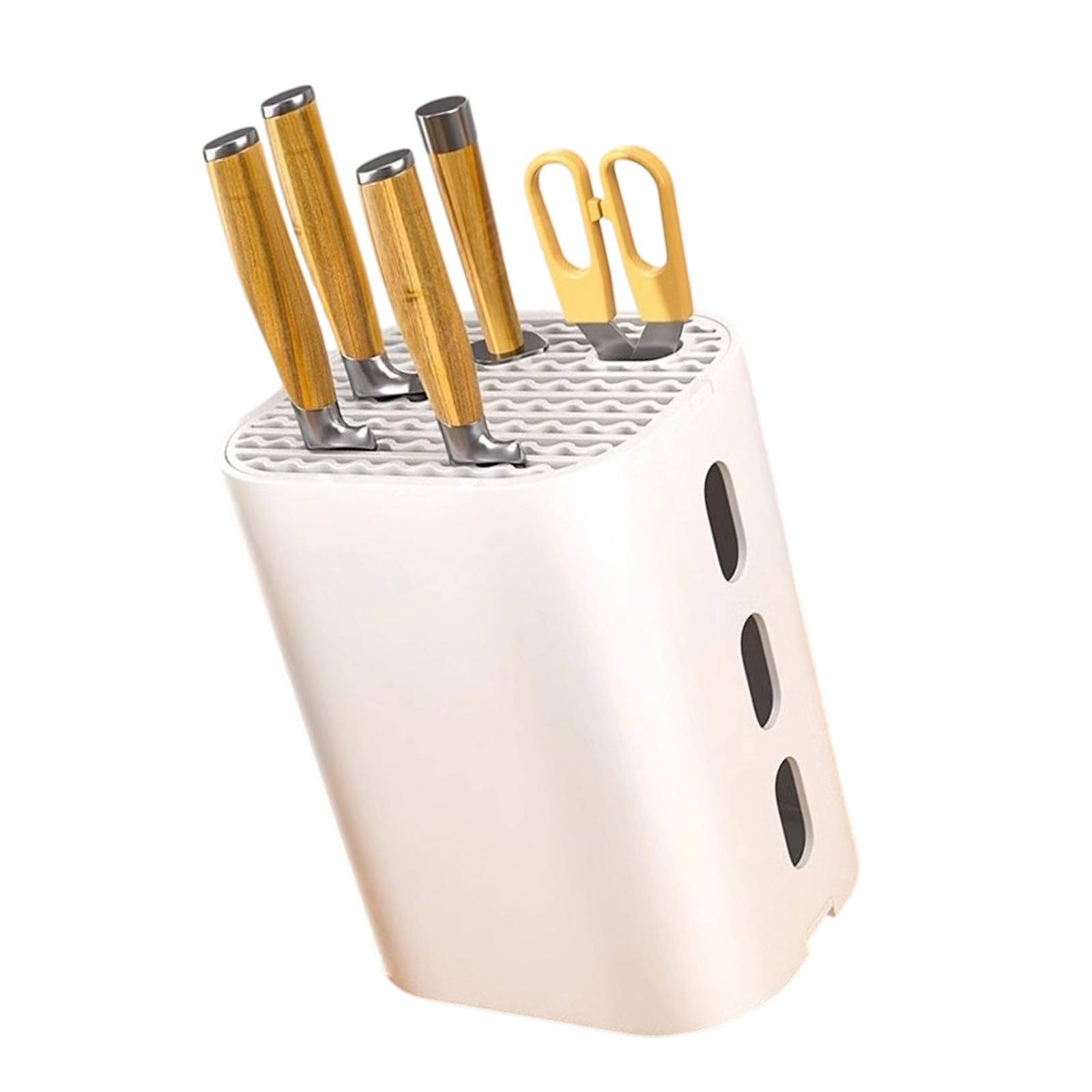 Xjdzineq Cutlery Storage Block Countertop Organizer with Wavy Slot Layout and Stable Base for Kitchen Counters and Prep Areas Storage Removable Lid Drain Holes Cooking Utensil Holder