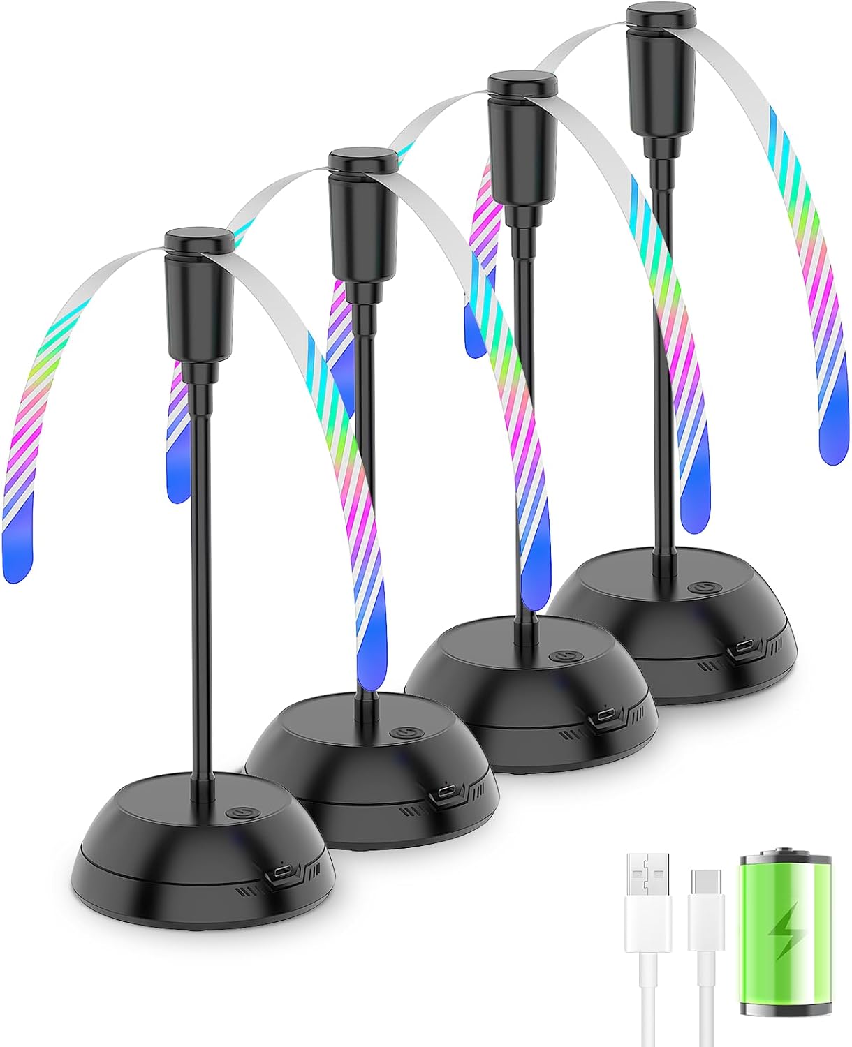 Edvision 4PCS Food Fan for Table, 2000mAh Rechargeable Portable Tabletop Fans with Holographic Blades and 360° Goose-Neck, Table Food Spinner Quiet for Picnic, Home, Party, BBQ(Black)