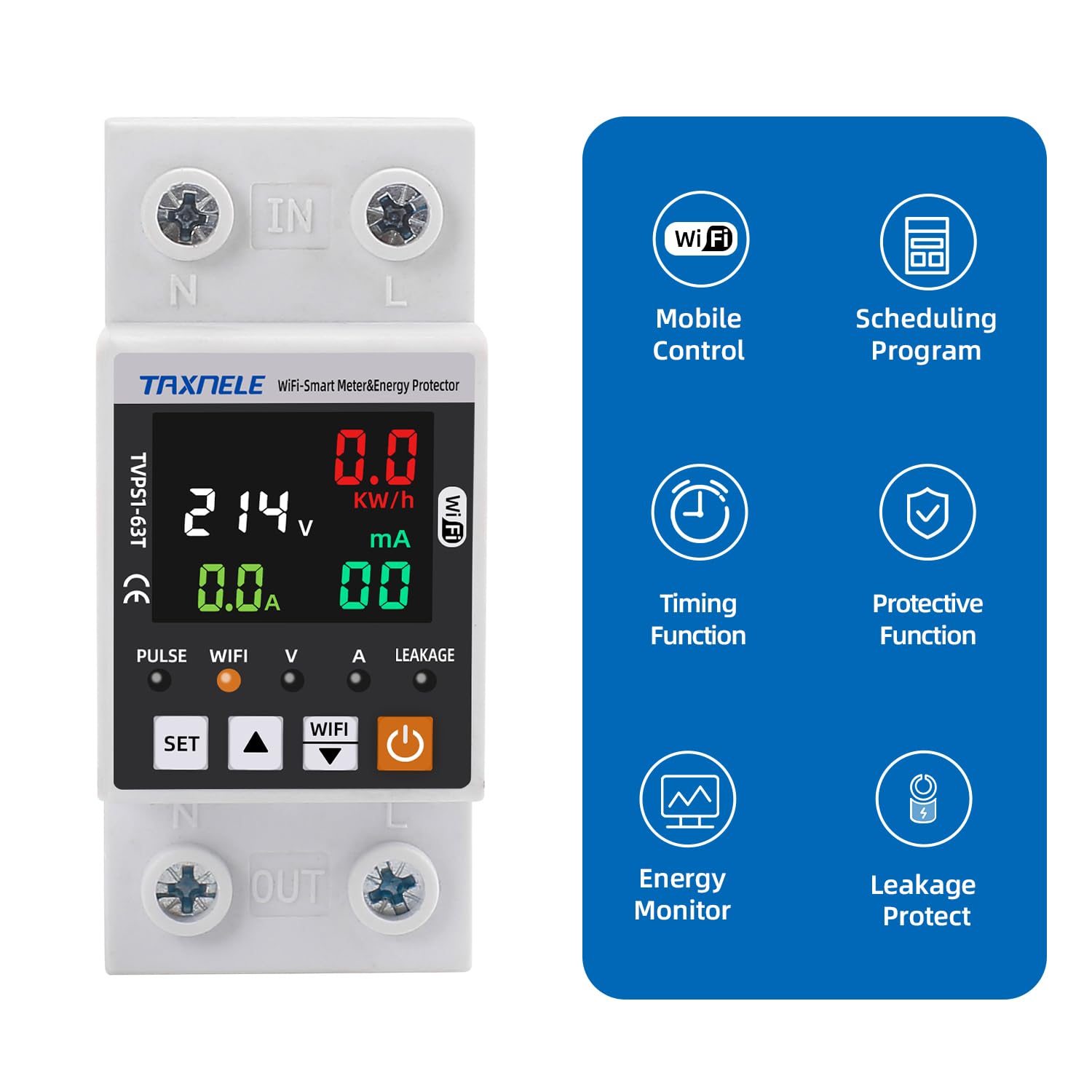 Misuratore di energia intelligente TUYA WiFi AC 63A 85-300V WiFi Smart Earth Leakage sopra sotto il monitor di energia elettrica del protettore di tensione APP Telecomando Smart Life 230V