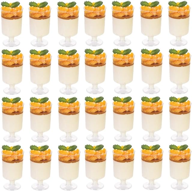 KAHEIGN 60Pcs Mini Dessert Cups, 100ml Plastic Round Dessert Cups Clear Parfait Appetizer Cup Reusable Serving Bowl for Dessert Pudding Mousse Party (8.5 x 5cm)