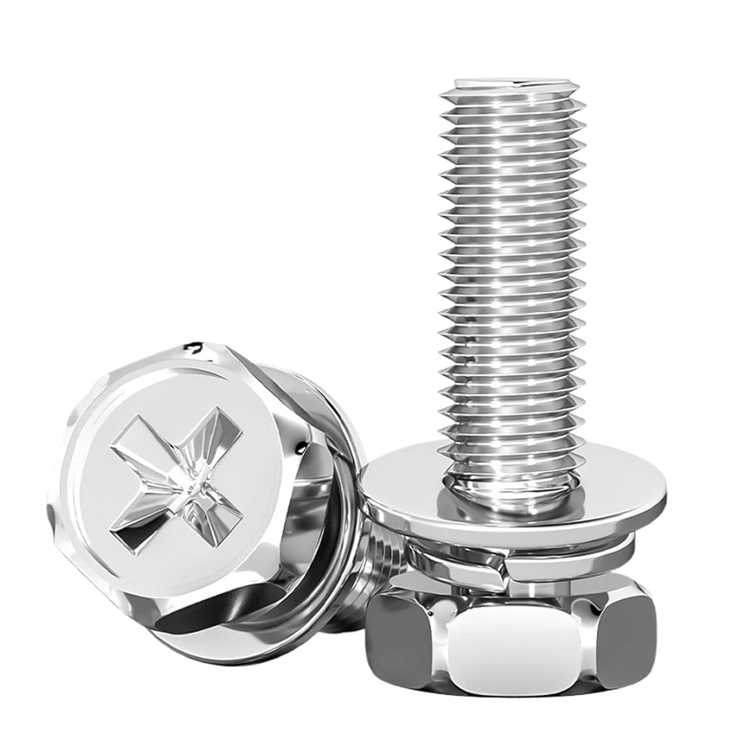 304 Stainless Steel M8 M10 Outer Hexagon Cross Recessed Screw with Washers and Pads Hex Head Cross Recessed Bolt Set(M8x18mm 5pcs)