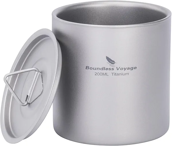 Boundless Voyage Titanium Double Walled Cups Ultralight Stackable Storage Metal Tea Coffee Drinking Mug Durable Portable Cup for Outdoor Camping Daily Use (200ml)