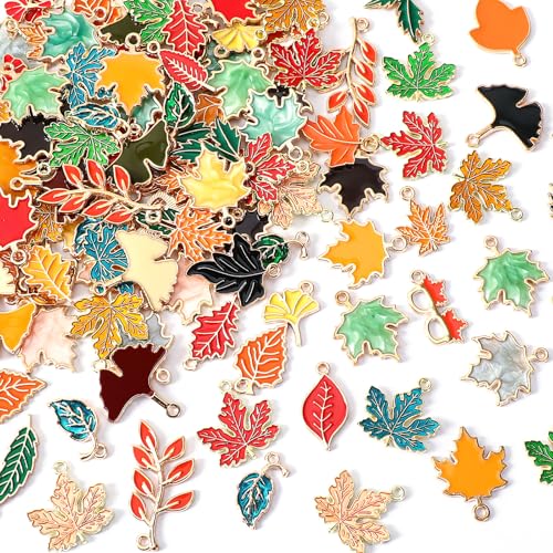 MARFOREVER Maple Leaf Charm 120Pcs Fall Leaf Charms for Jewelry Making Thanksgiving Day Charms Autumn Enamel Pendant for DIY Bracelet Necklace Earrings Crafts Gifts for Women Girls