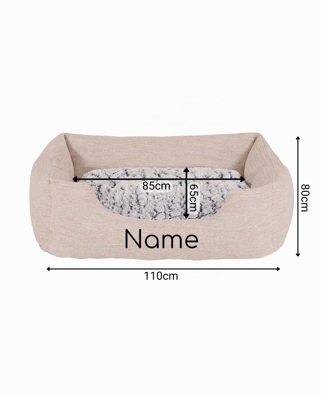 lionto Panier pour Chien avec Coussin réversible Moelleux, lit Douillet pour Animaux au Design chiné avec entrée Basse, pour Chiens & Chats de Toutes Tailles, 110x80 cm, Beige (avec nom imprimé)