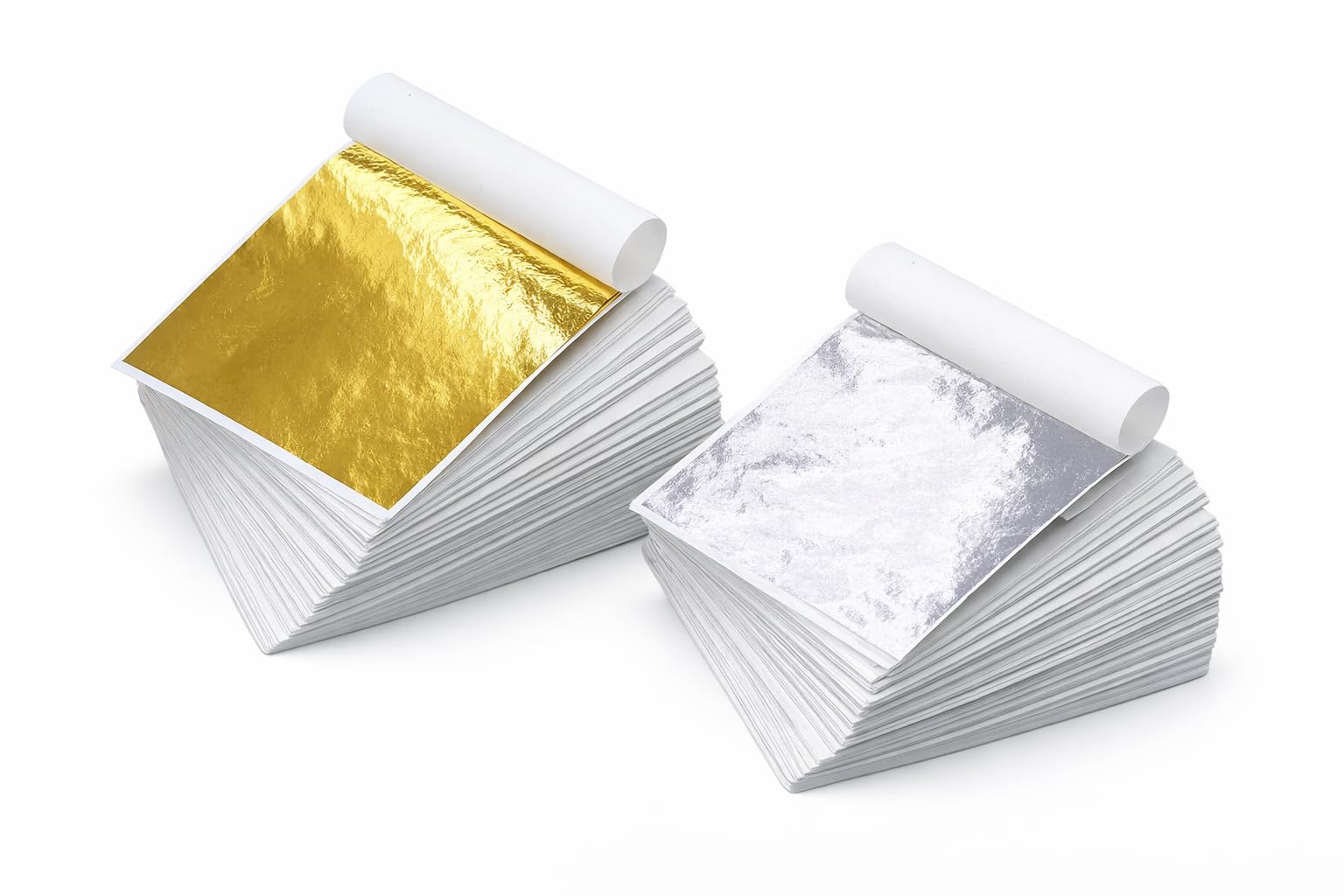 Italian Glossy Gold and Silver Foil Sheets, 8cm x 8 cm, 100 Pieces Each. Colour Set (2, Gold, Silver)-image-30