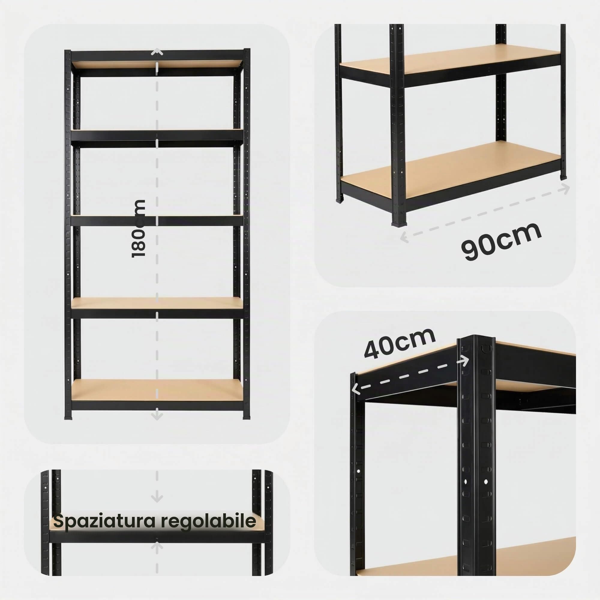 AREBOS Scaffalatura per carichi pesanti 180 x 90 x 40 cm | 875 kg di portata | 5 pannelli MDF Scaffalatura | Per magazzini