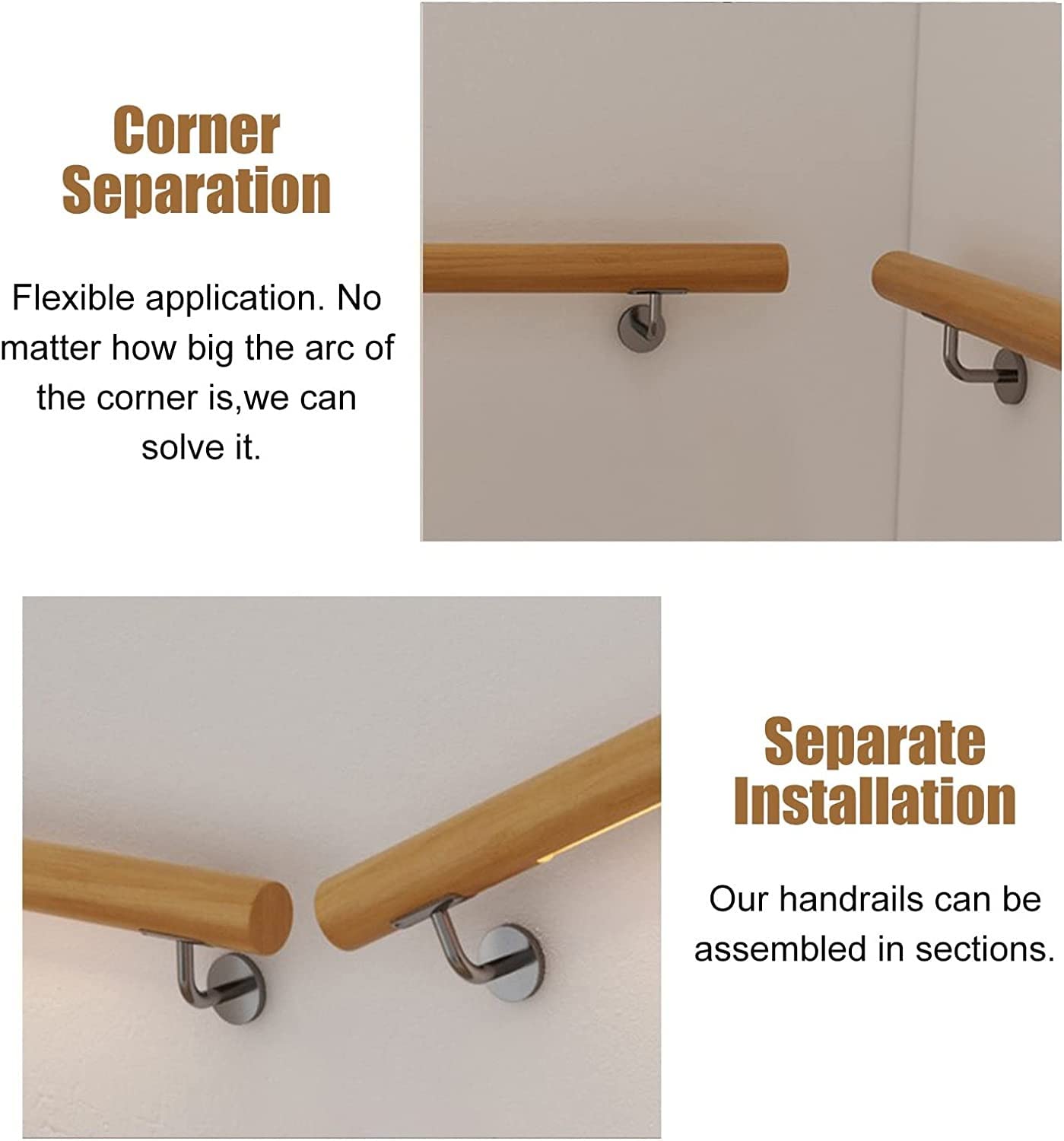 Binario da parete in rovere massiccio con staffa in metallo, 0,8 m, per scale interne, design sicuro ed elegante, in legno di quercia, perfetto per l'arredamento della casa