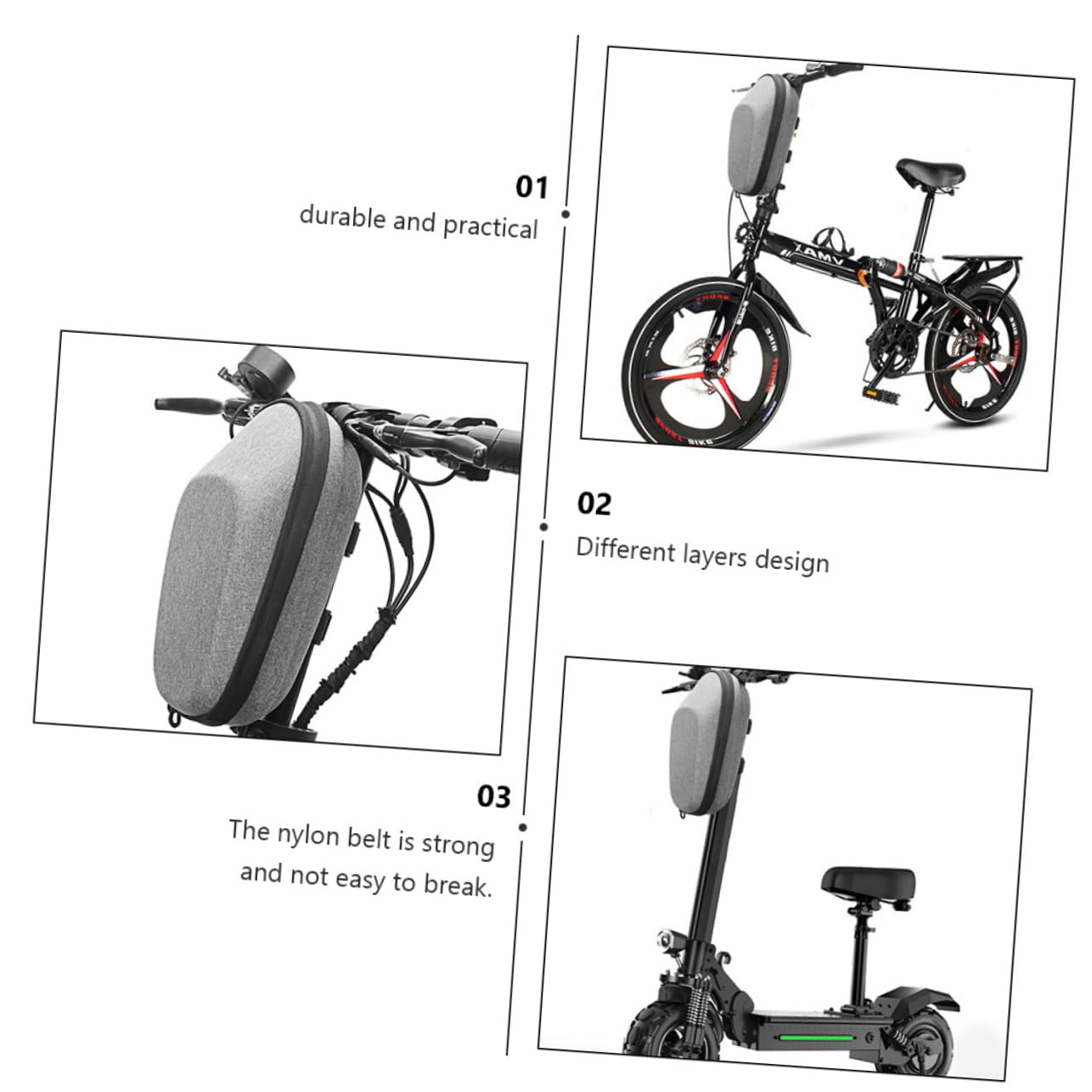 Borsa da Manubrio Bici per Monopattino Elettrico Eva Rigida | Ampia Capienza, Scomparti a Livelli, Tasca Multiuso per Telefono e Attrezzi, Forma Stabile e Poco Deformabile