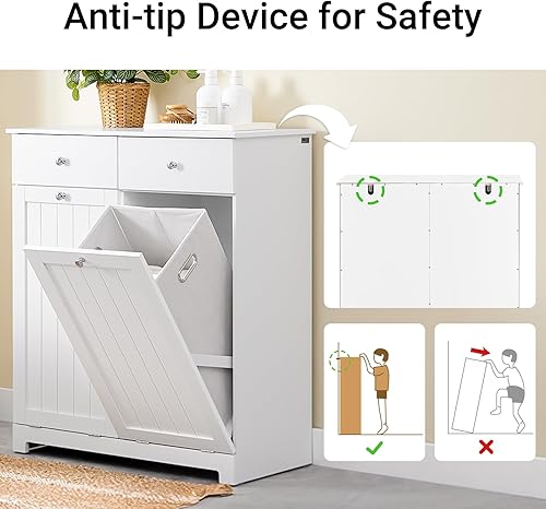 Miniatura 5 de Haotian Armario de Lavandería de Baño Inclinable Organizador de Cesto Oculto con Cestas Dobles y Cajones Unidad de Almacenamiento Cofre de