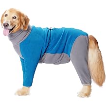 Dog Winter Coat for Large Medium Small Dogs, Warm Fleece High Collar Full Body Dog Jumpsuit Comfortable Onesie Apparel Blue, 6X-Large