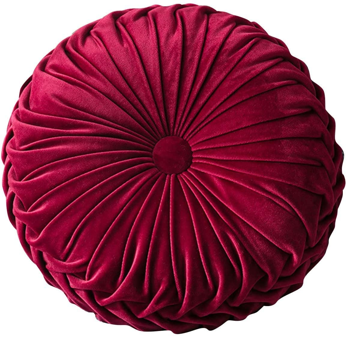 SHANGMAOYO Round Velvet Throw Pillow, Handcrafted Pumpkin Pleated Throw Pillow, Round Velvet Filled Chair Cushion for Home Sofa Chair Bed Car Decor (red)