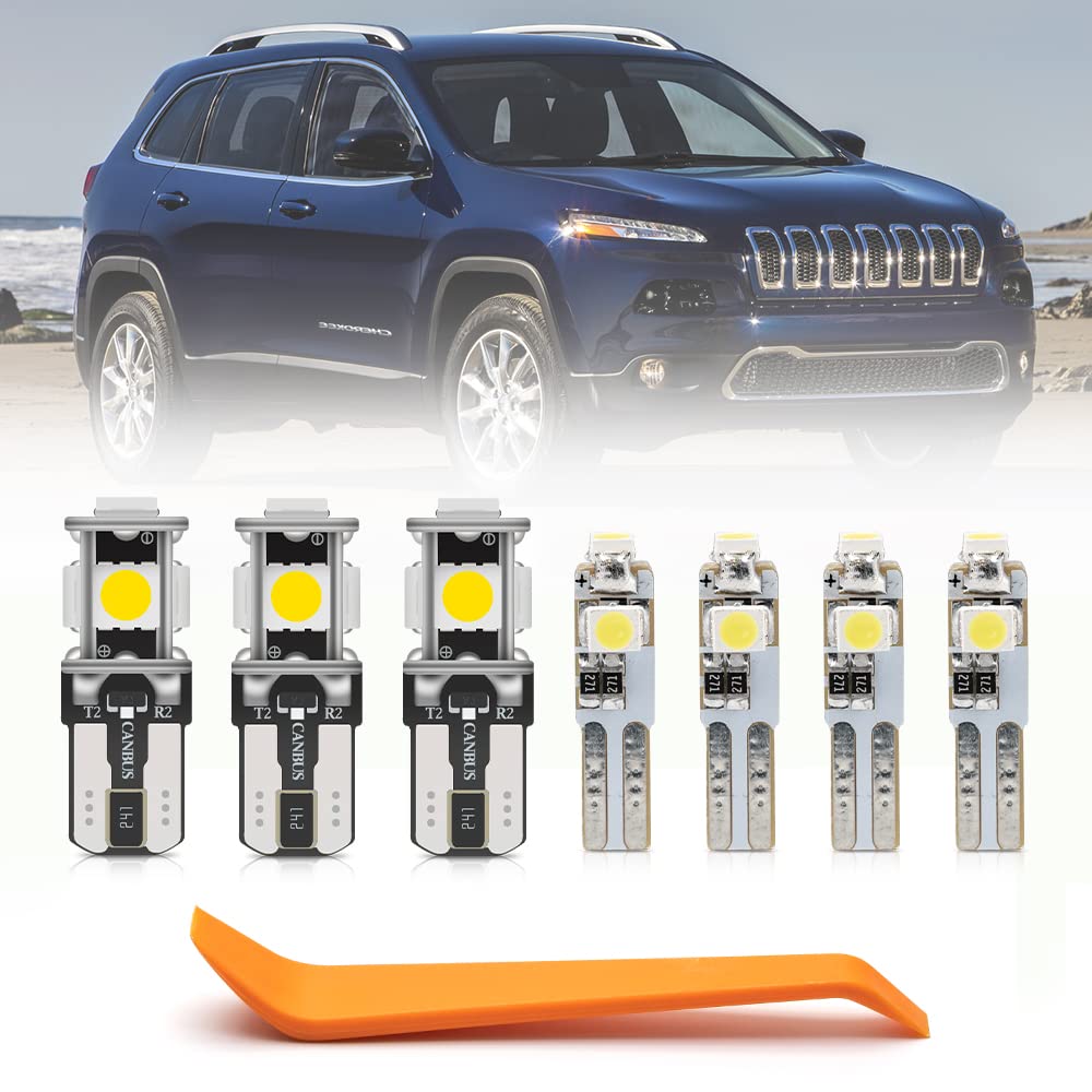 nsautolighting13pcs Cherokee KL Interior LED Lights Bulb Kit for 2014 2015 2016 2017 2018 Jeep Cherokee KL Super Bright 6000K Xenon White LED Interior Map Dome Trunk License Plate Light Bulbs