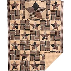 Vhc brands bingham star 2 piece twin quilt set country patchwork design soft black and tan  urban country home decor