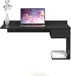 Escrivaninha Mesa De Computador Notebook Suspensa Parede Com Gaveta mdf (Preto)