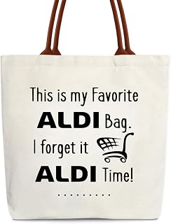 CMHIE This Is My Aldi Bag Canvas Tote Bag, Canvas Tote Bags With Leather Handle, Reusable Shopping Bags for Women Lady Casual Vacation Grocery Shopping Work Gym -07