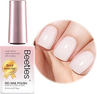 Beetles Milky White Gel Nail Polish - 8ml Hema Free Jelly Natural Nude Gel Polish Nail Concealer Sheer Translucent Effect Soak Off UV Vanilla Milkshake Collection Nail Art Manicure Gift for Women