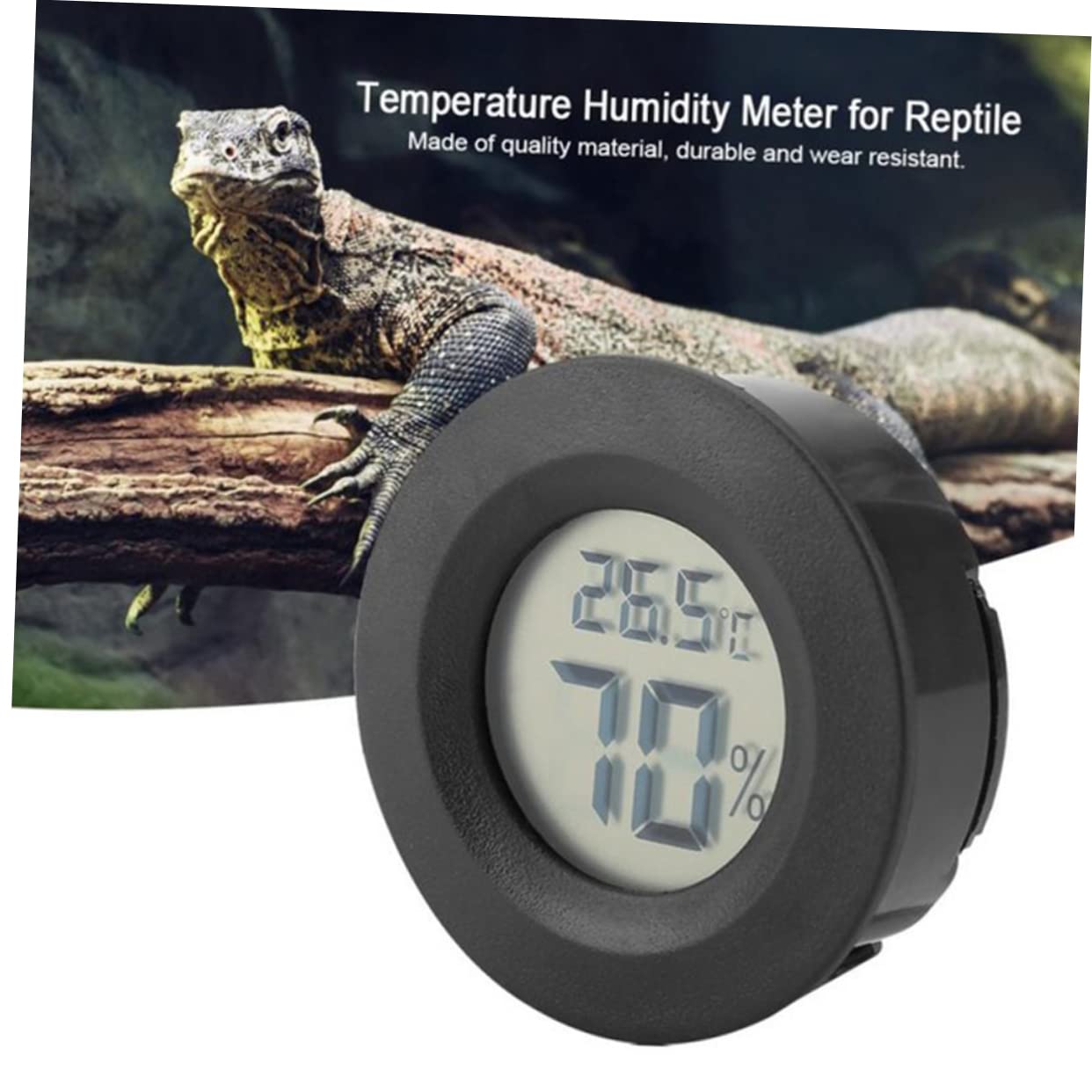 Happyyami Igrometro Digitale Rotondo per Rettili, in Acrilico ABS, 10 Pezzi, Rileva Temperatura e umidità, Facile da Installare per Terrario e Casa | Nero, Installazione Semplice e Formato Compatto, per Negozio Animali e Uso Domestico