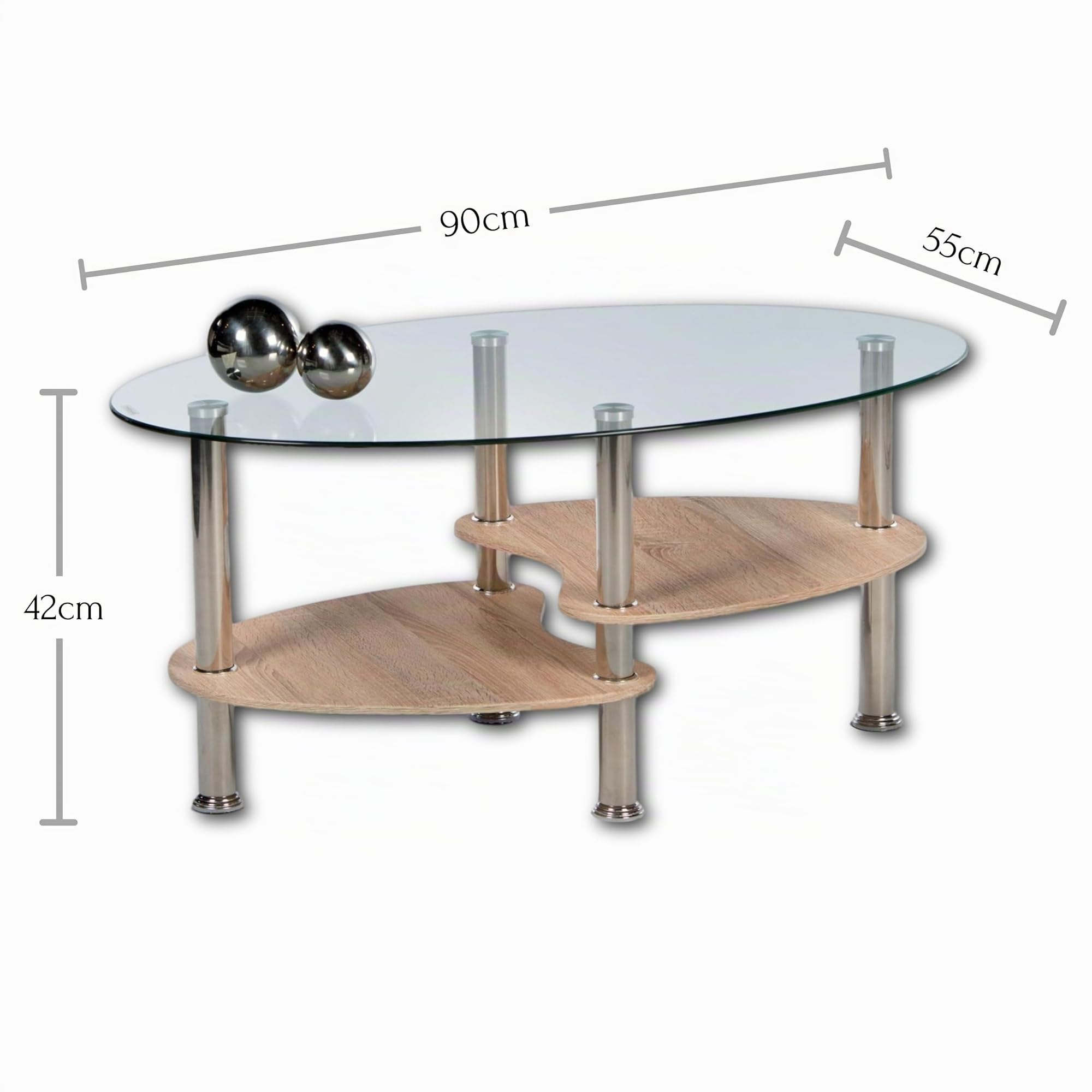 Panty Couchtisch Glas oval, Artisan Eiche/Sonoma Eiche, 90 x 42 x 55 cm