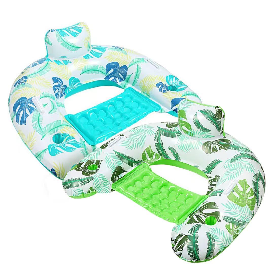 Dehsiyc 2-Pack Inflatable Pool Lounger For Adults – 300 Lb Capacity, U-Shape Float With Cup Holders & Backrest, Pool Float Chair For Pool, Lake, Or Beach