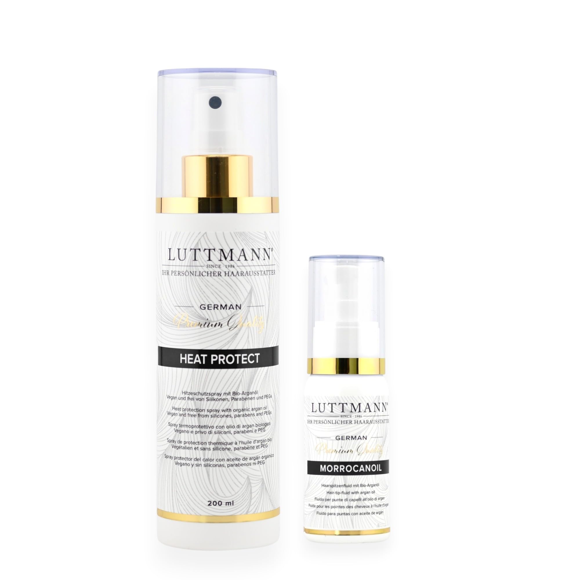 Set Styling & Cura Capelli – Termoprotettore 200 ml + Siero Punte 50 ml con Olio di Argan Biologico – Protezione Calore & Trattamento Intensivo per Extension, Parrucche e Capelli Veri