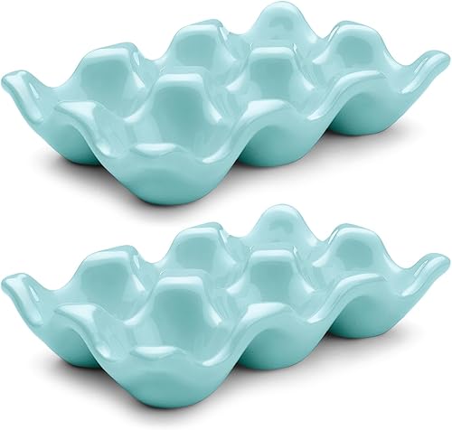Miniatura 32 de Flexzion Bandeja de Cerámica para 12 Huevos - Portahuevos de Porcelana para Docena Completa Contenedor Organizador de Almacenamiento Soporte