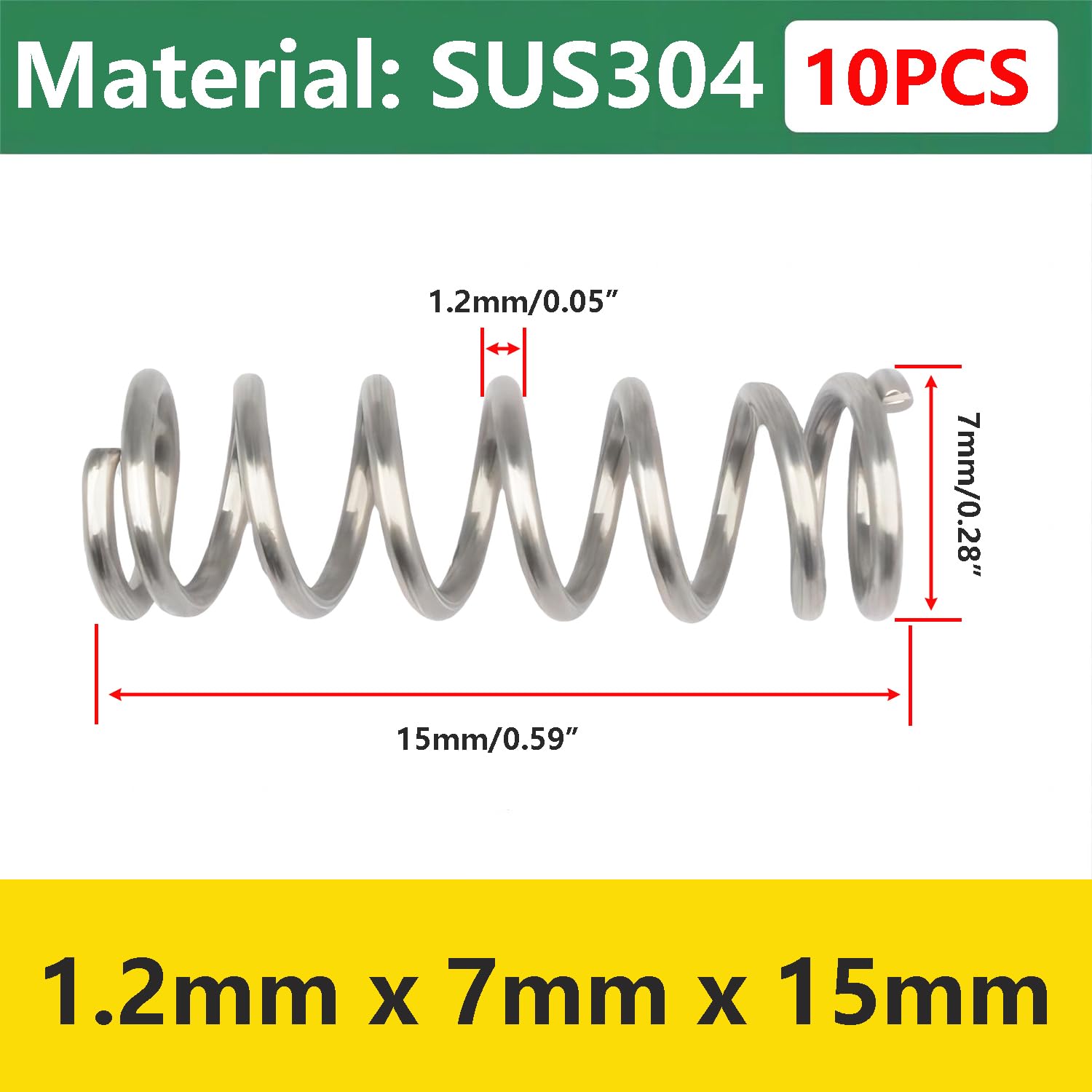 Qrity 10Pcs Stainless Steel Springs, Compression Springs, Wire Diameter 1.2mm, 7mm OD, 15mm Free Length, Springs for Shop and Home Repair — Amazon image 2
